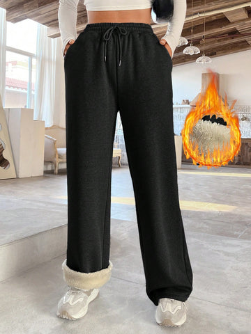 EZwear Women's Fleece Lined Straight Leg Sweatpants