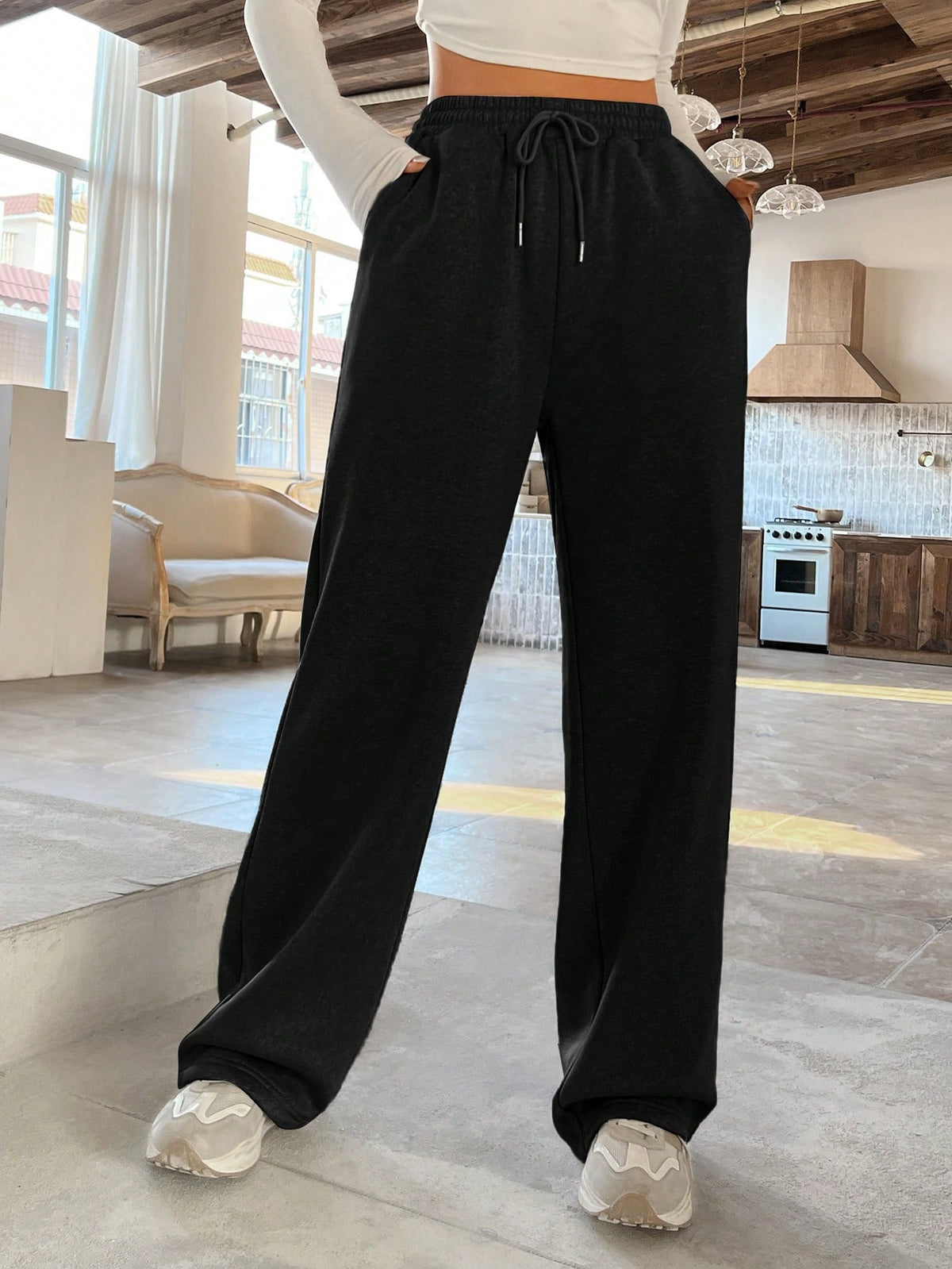 EZwear Women's Fleece Lined Straight Leg Sweatpants