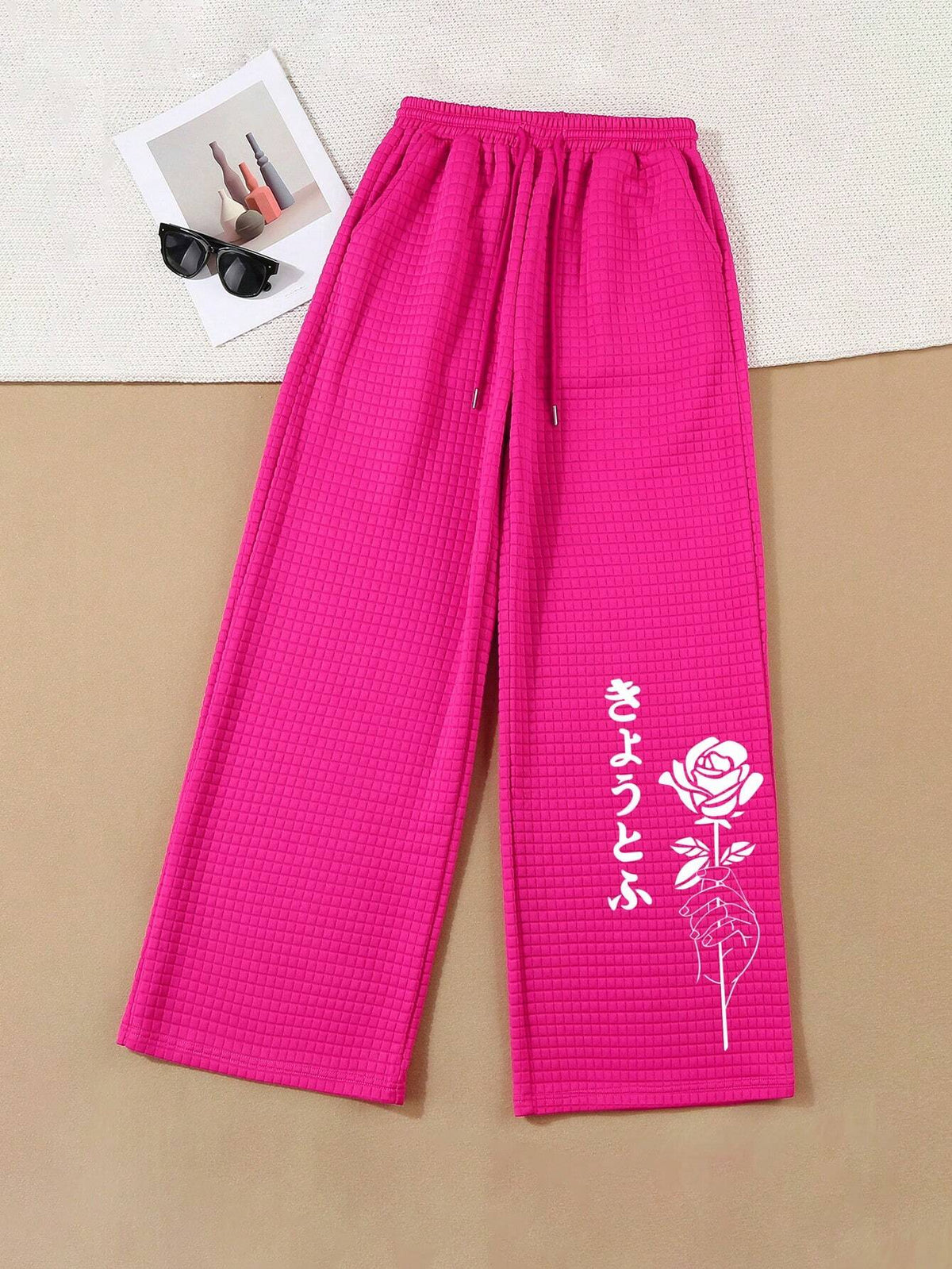 EZwear Women's Floral Japanese Pattern Drawstring Waistband Sweatpants