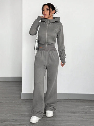 Women's Front Zip Up Hoodie With Pockets And Sweatpants Tracksuit, Minimalist Design