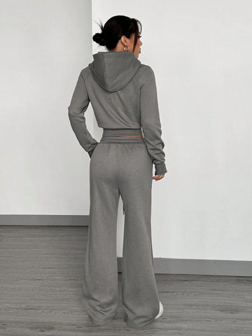 Women's Front Zip Up Hoodie With Pockets And Sweatpants Tracksuit, Minimalist Design