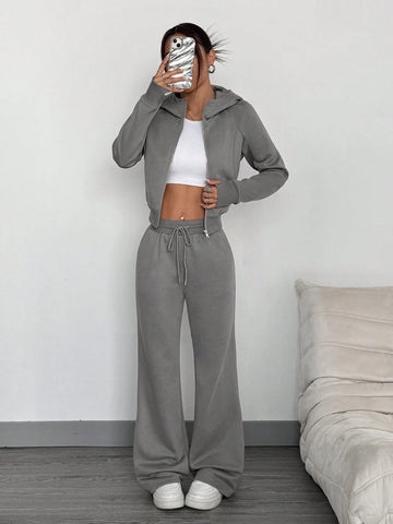 Women's Front Zip Up Hoodie With Pockets And Sweatpants Tracksuit, Minimalist Design