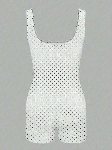 Women's Full-Print Round Wide-Strap Jumpsuit, Casual Daily Wear