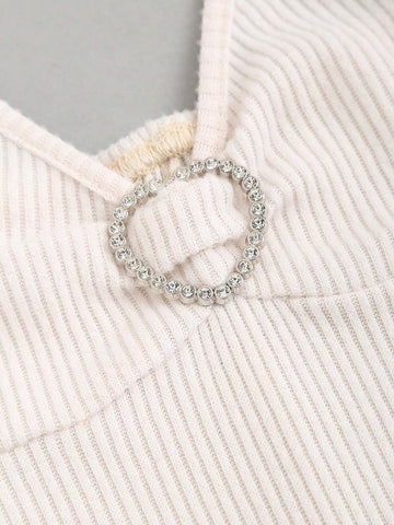 Women's Halter Neck Ribbed Flared Jumpsuit