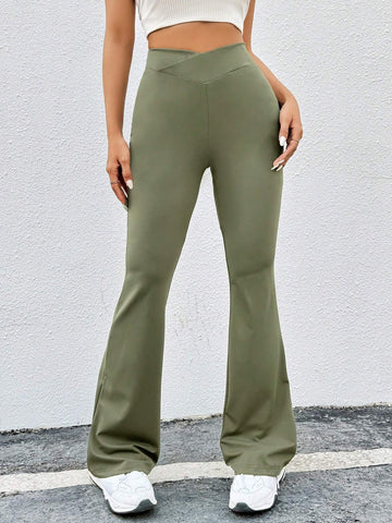 EZwear Women's Knit High Waist Flared Pants
