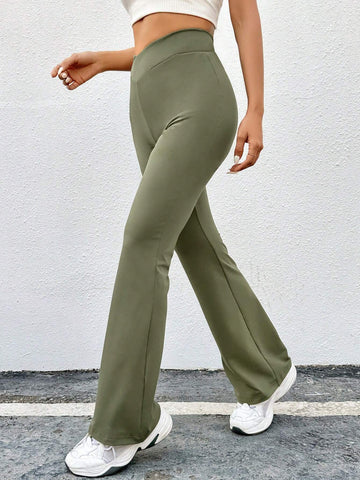 EZwear Women's Knit High Waist Flared Pants