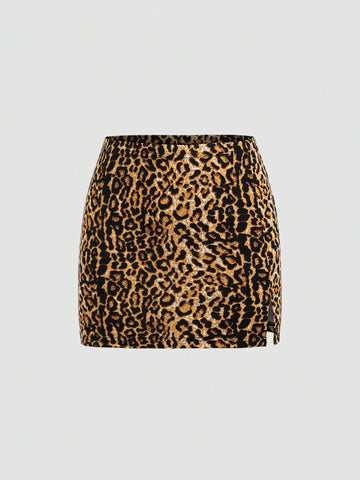 EZwear Women's Leopard Print Simple Daily Mini Skirt
