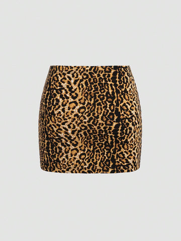 EZwear Women's Leopard Print Simple Daily Mini Skirt