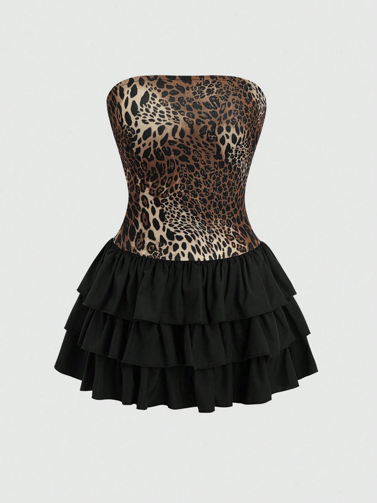 Women's Leopard Print Spliced Layered Hem Cropped Sleeveless Dress