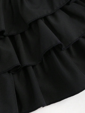 Women's Leopard Print Spliced Layered Hem Cropped Sleeveless Dress