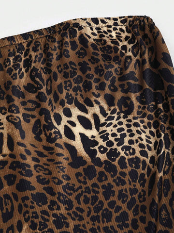 Women's Leopard Print Spliced Layered Hem Cropped Sleeveless Dress