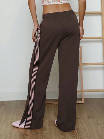 EZwear Women's Letter Elastic Waist Loose Wide Leg Casual Sweatpants