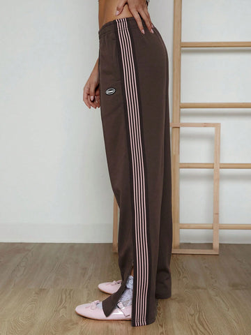 EZwear Women's Letter Elastic Waist Loose Wide Leg Casual Sweatpants