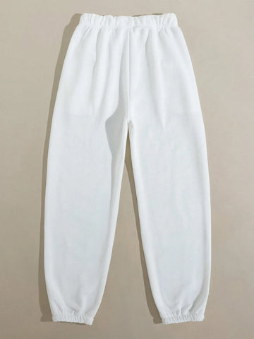 EZwear Women's Letter Print Drawstring Waist Jogger Pants