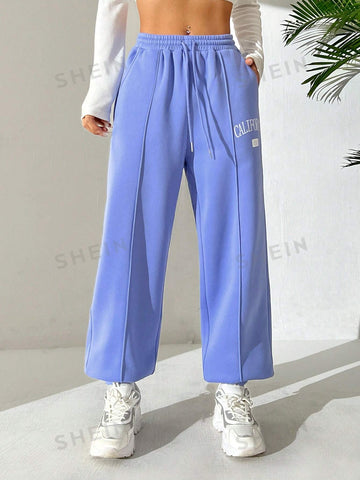 EZwear Women's Letter Printed Drawstring Waist Sweatpants