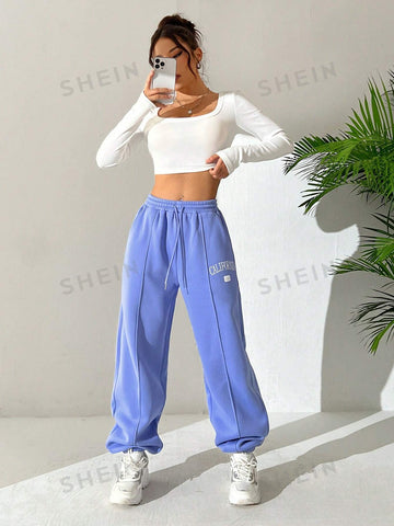 EZwear Women's Letter Printed Drawstring Waist Sweatpants