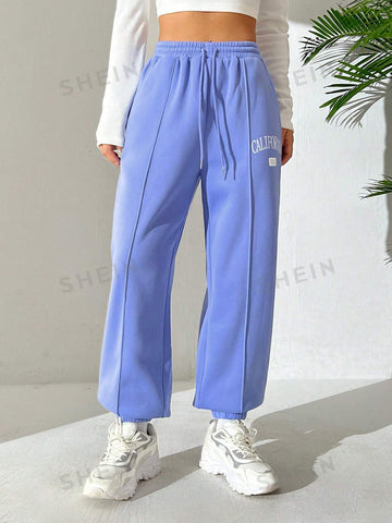 EZwear Women's Letter Printed Drawstring Waist Sweatpants