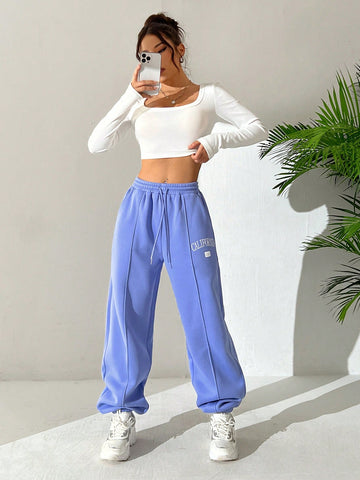 EZwear Women's Letter Printed Drawstring Waist Sweatpants