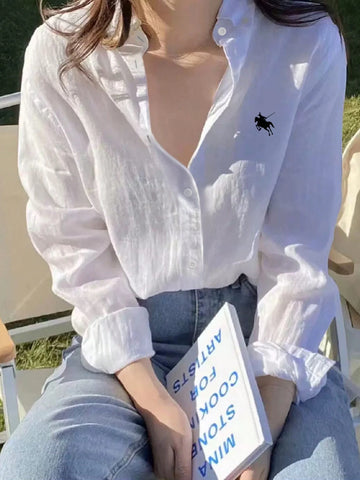 Women's Loose Casual Print Drop Shoulder Long Sleeve Shirt, Spring/Summer