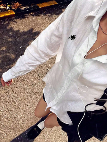 Women's Loose Casual Print Drop Shoulder Long Sleeve Shirt, Spring/Summer