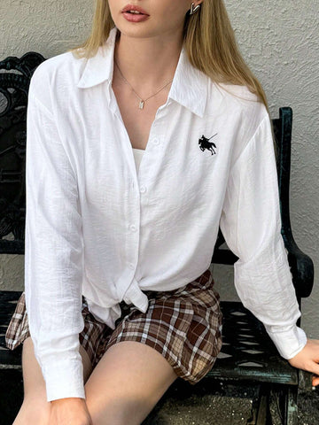 Women's Loose Casual Print Drop Shoulder Long Sleeve Shirt, Spring/Summer