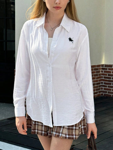 Women's Loose Casual Print Drop Shoulder Long Sleeve Shirt, Spring/Summer