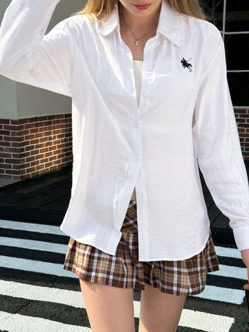 Women's Loose Casual Print Drop Shoulder Long Sleeve Shirt, Spring/Summer