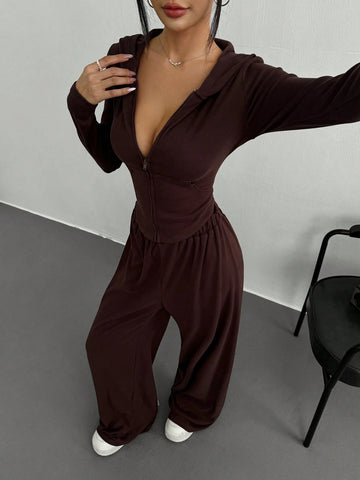 Women's New Knit Jacket And Long Pants Two-Piece Set
