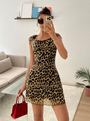 Women's New Leopard Print Mesh Bodycon Dress