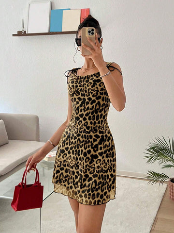 Women's New Leopard Print Mesh Bodycon Dress