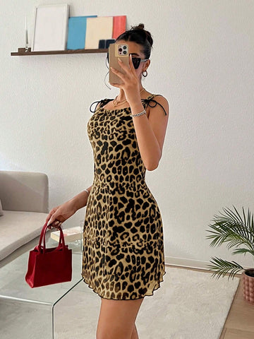 Women's New Leopard Print Mesh Bodycon Dress