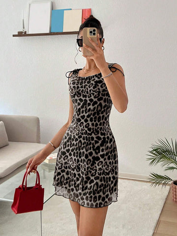 Women's New Leopard Print Mesh Bodycon Dress