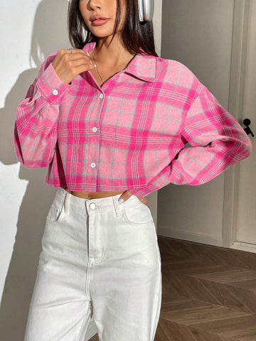 EZwear Women's Plaid Front Button Long Sleeve Casual Blouse