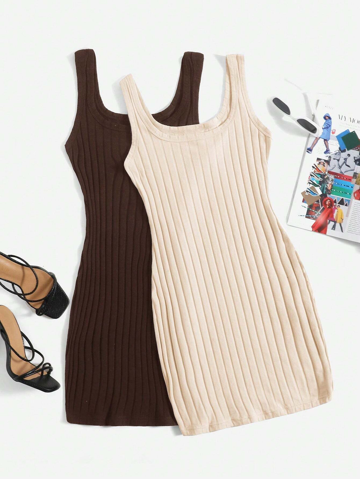 Women's Plain Color Ribbed Knit Dress