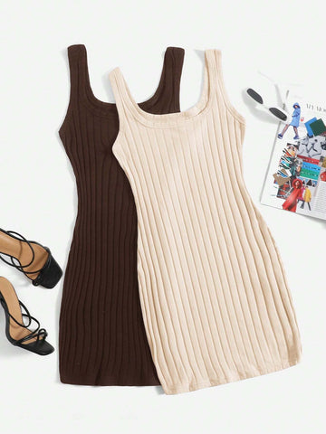 Women's Plain Color Ribbed Knit Dress