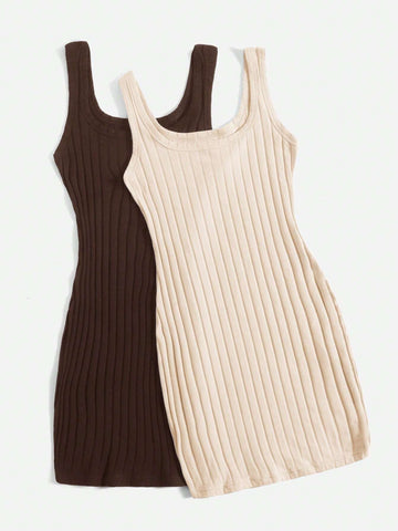 Women's Plain Color Ribbed Knit Dress