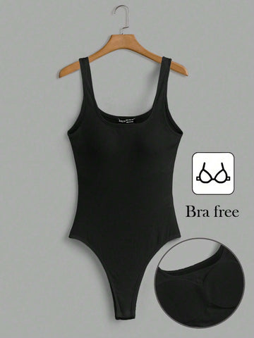 Women's Solid Color Simple Casual Bodysuit With Chest Padding, Summer