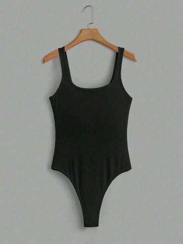 Women's Solid Color Simple Casual Bodysuit With Chest Padding, Summer