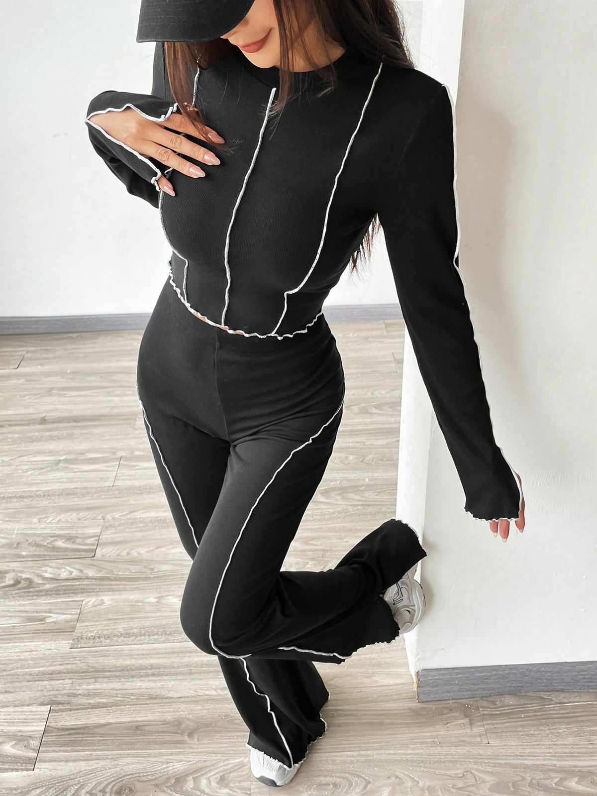 Women's Round Neck Long Sleeve And Long Pants Set