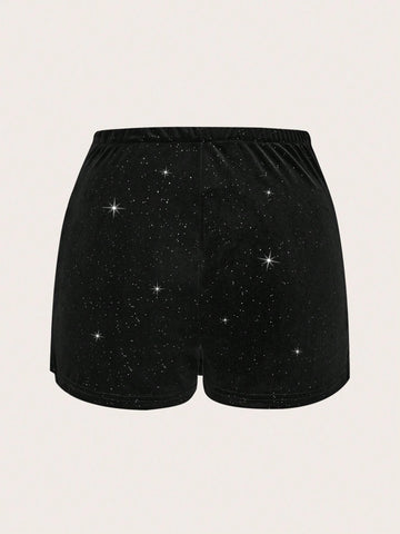 EZwear Women's Ruched Slit Hem Shiny Velvet Palazzo Pants