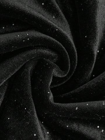 EZwear Women's Ruched Slit Hem Shiny Velvet Palazzo Pants