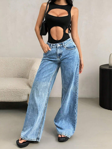 Women's Sexy Solid Color Sleeveless Hollow-Out Tight Bodysuit