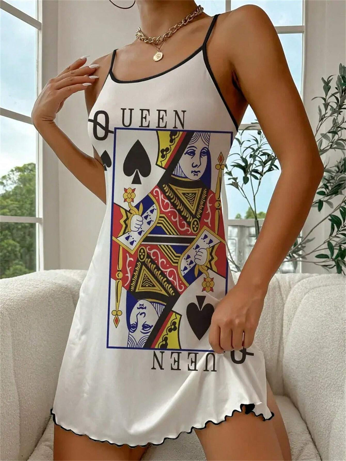 Women's Simple Poker Printed Daily Spaghetti Strap Dress