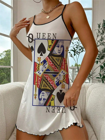 Women's Simple Poker Printed Daily Spaghetti Strap Dress