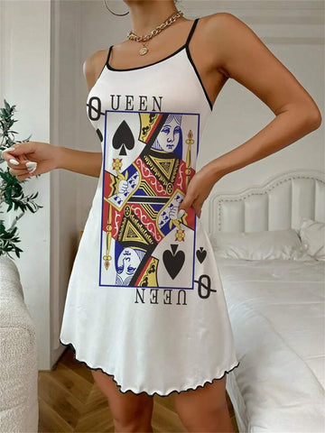 Women's Simple Poker Printed Daily Spaghetti Strap Dress