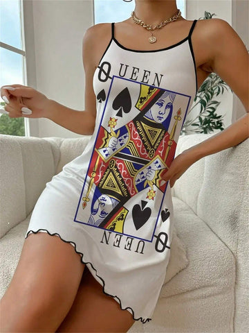 Women's Simple Poker Printed Daily Spaghetti Strap Dress