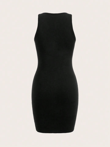 EZwear Women's Simple Slogan English Short Phrase Bodycon Stretch Dress, Suitable For Summer