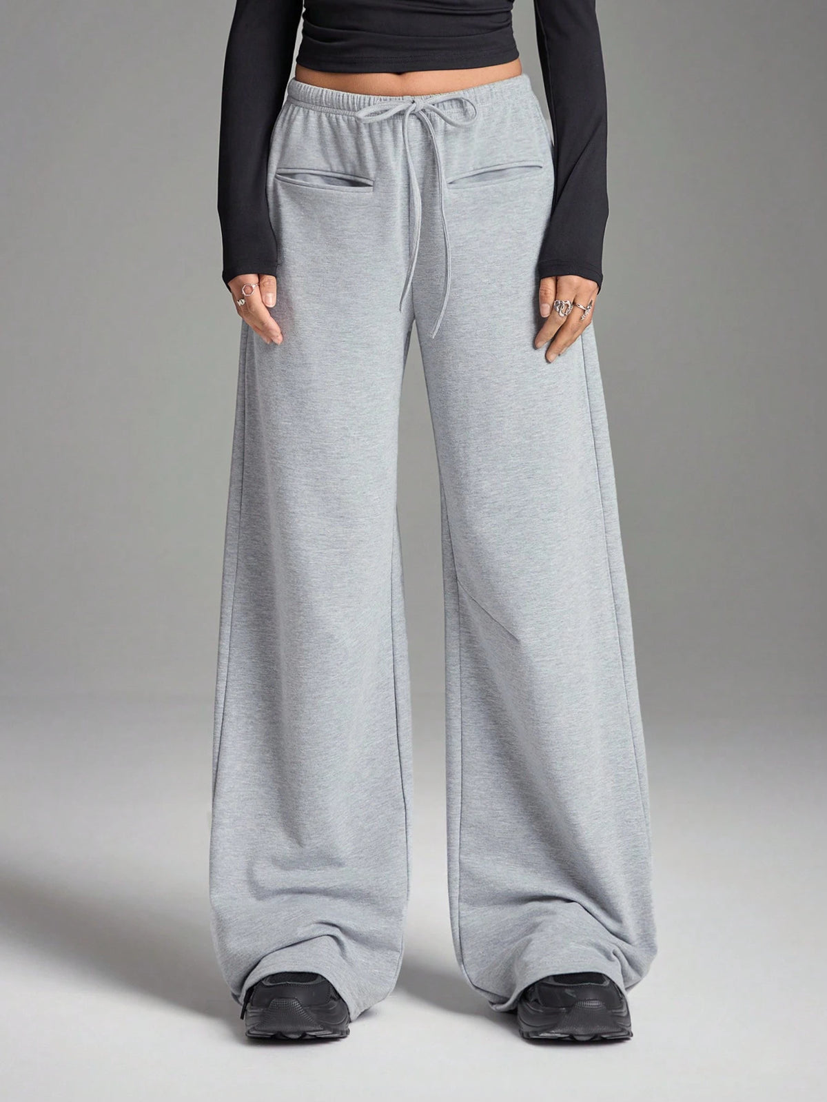 EZwear Women's Simple Tie Front Pocket Loose Sweatpants, Casual Everyday Wear