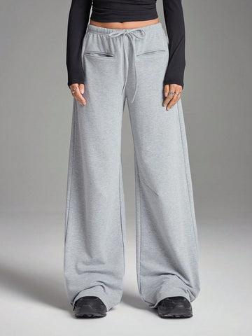 EZwear Women's Simple Tie Front Pocket Loose Sweatpants, Casual Everyday Wear