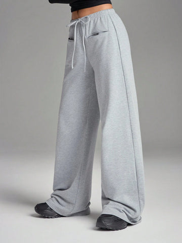 EZwear Women's Simple Tie Front Pocket Loose Sweatpants, Casual Everyday Wear